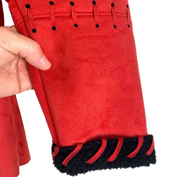 Merchant Sueded Polyester Women's Medium Red Jacket Black Sherpa Lined - Picture 6 of 11